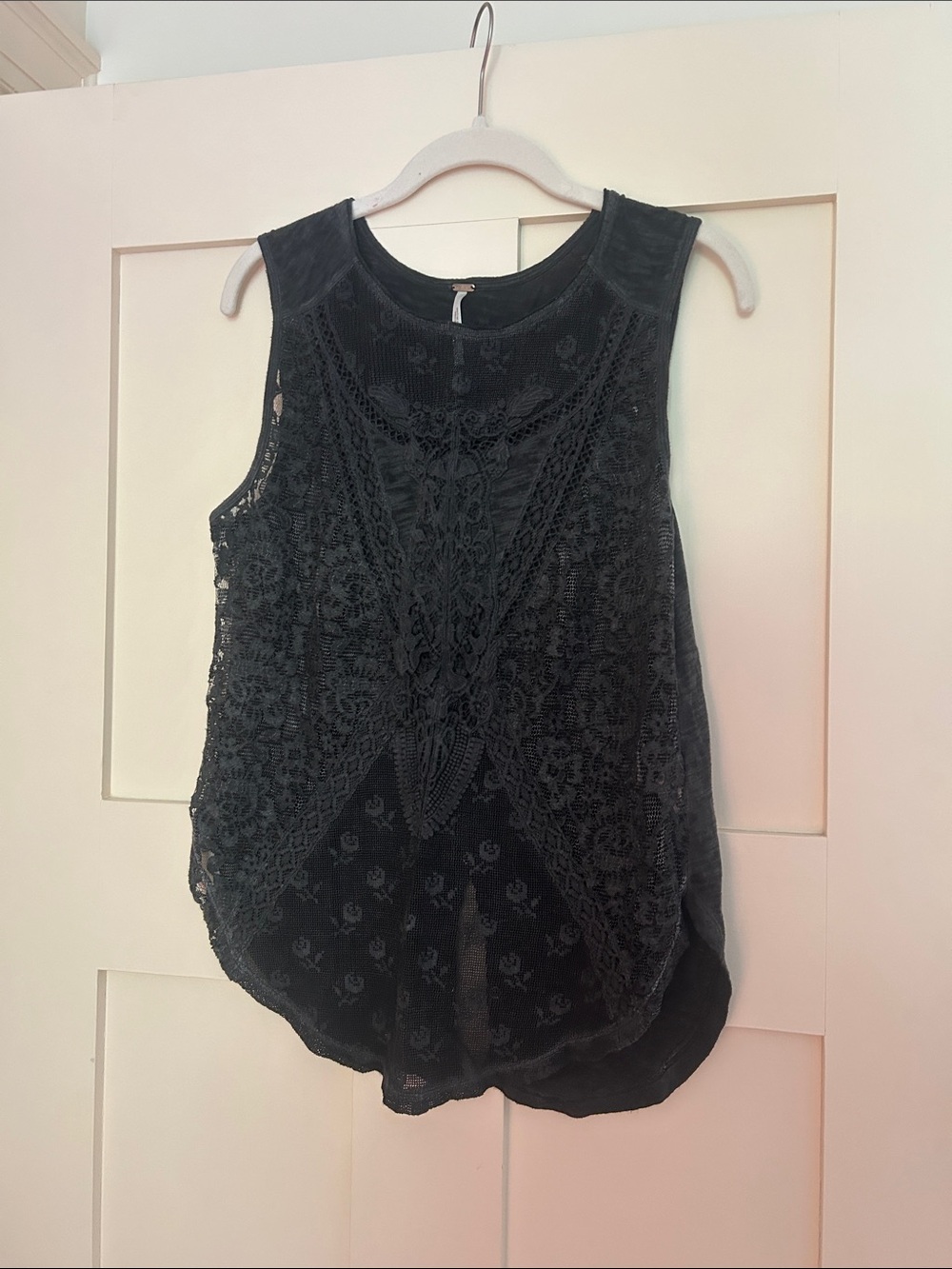 Free People Black Lace Crochet Sleeveless Camisole